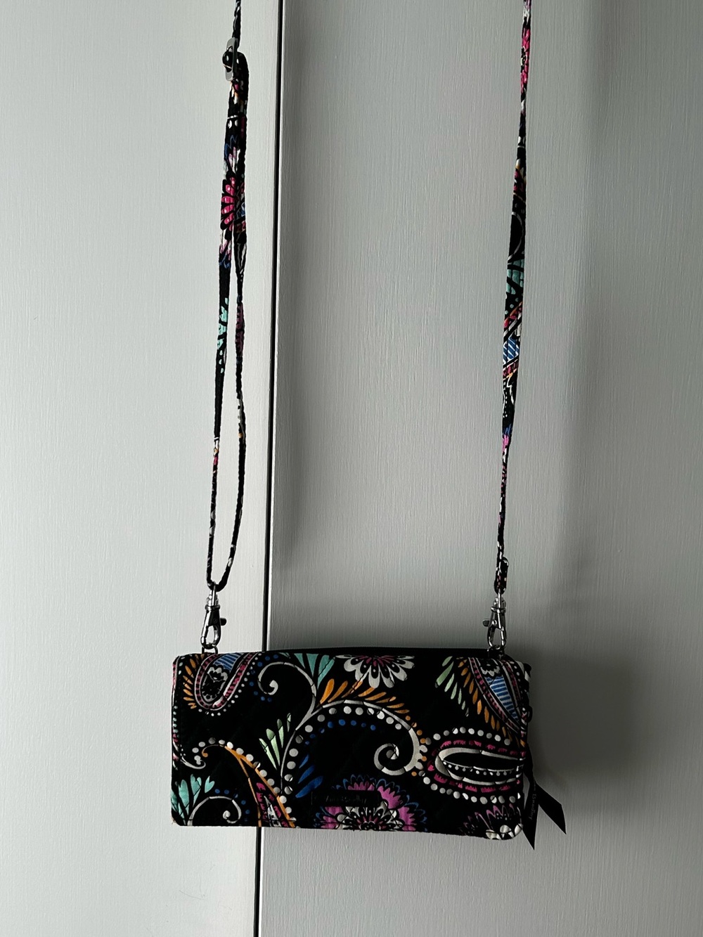 Vera Bradley Black Bandana Swirl Crossbody Wallet - Women Bags